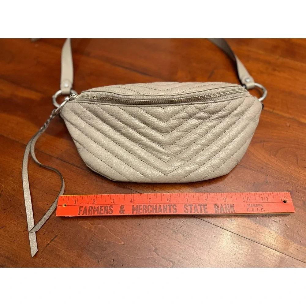 Rebecca Minkoff Edie Leather Sling Belt Bag Quilted Chevron Fanny Pack Taupe